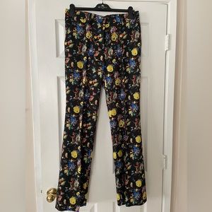 Etro Black Floral Flare Leg Pants Size 46 Italian